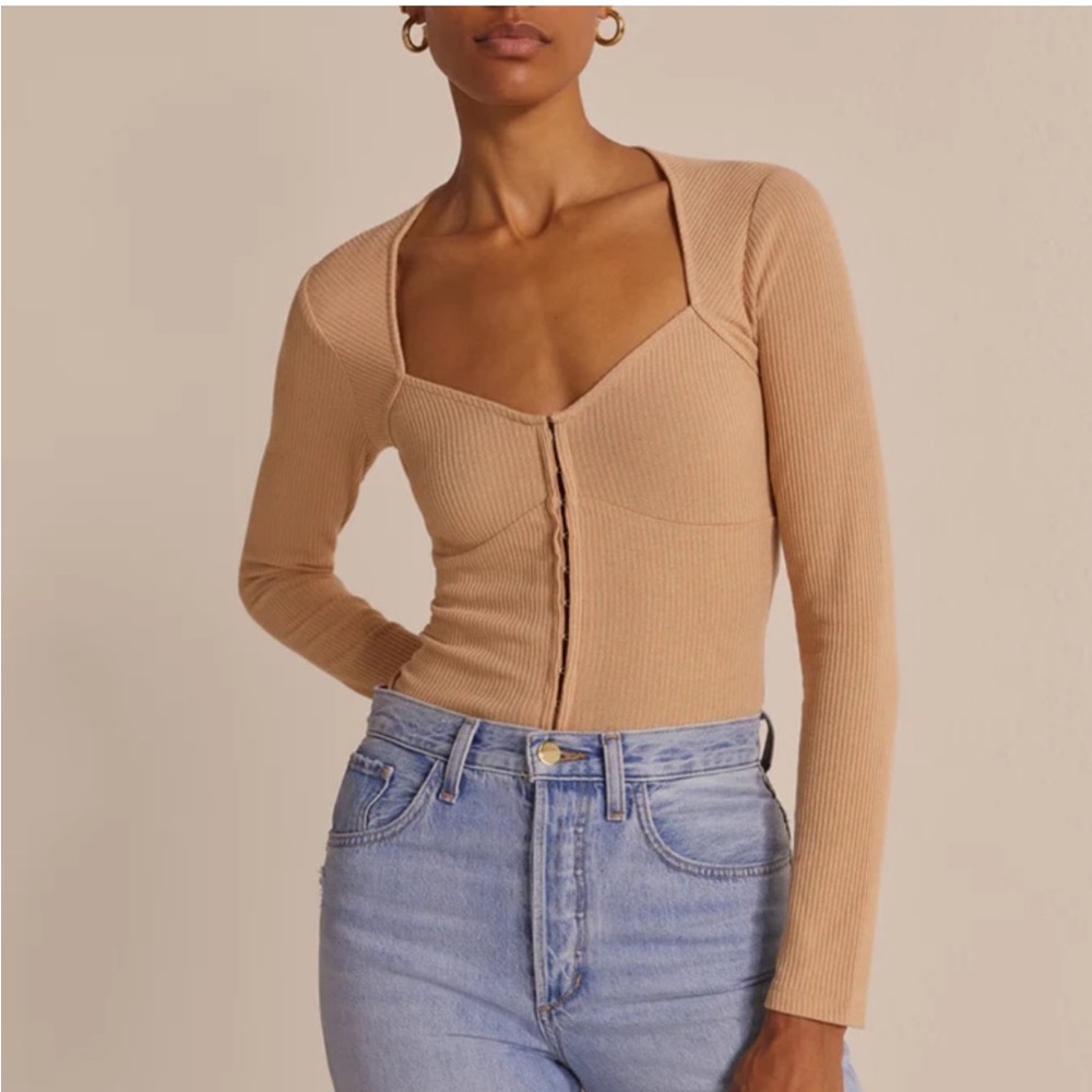 Favorite Daughter Kate Ribbed Bustier Long Sleeve Knit Top